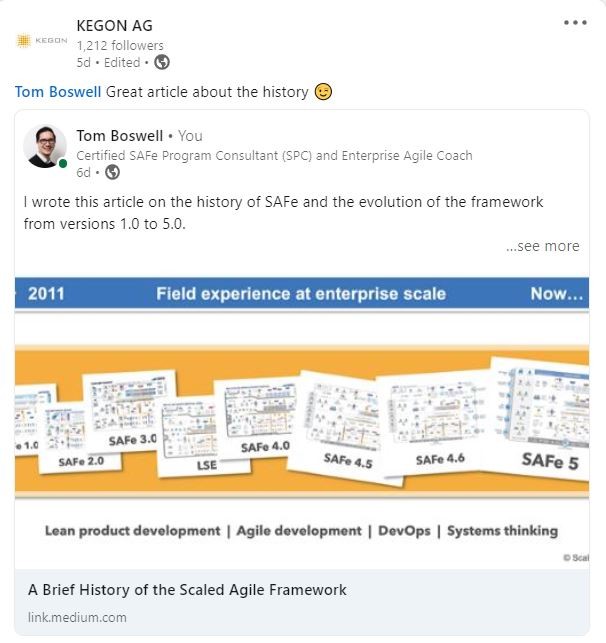 A Brief History of Scaled Agile LinkedIn post