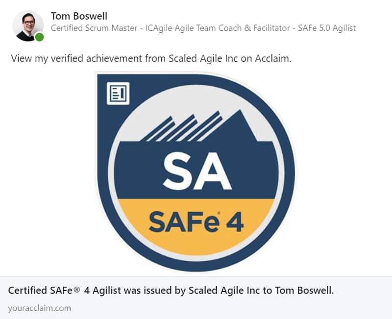 Tom Boswell SAFe Agilist