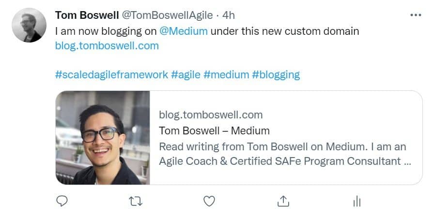 Tom Boswell twitter post Blog domain